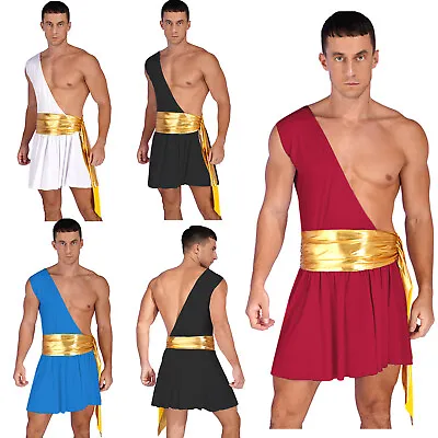 Mens Ancient Greek Roman Toga Costume One Shoulder Ruffle Dress Cosplay Outfit • $14.62