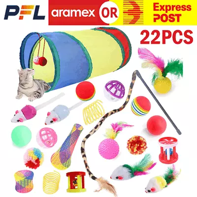 22PCS Lovely Pet Toy Bulk Buy Cat Kitten Toys Rod Fur Mice Bells Balls Play Kit • $15.69