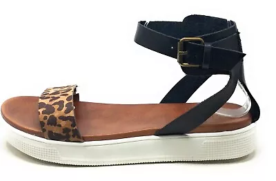 MIA Shoes Womens Kaylie Cross Strap Flat Sandals Black Leopard Leather Size 9 • $19.99