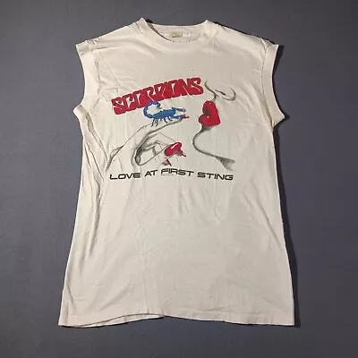 Vintage Scorpions Love At First Sting White Med Sleeveless Concert Shirt 82 TOUR • $75.84
