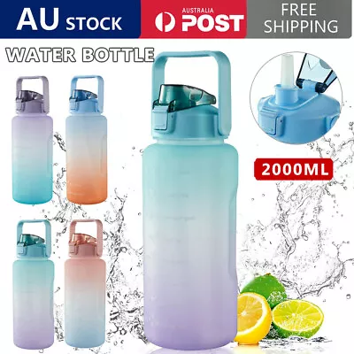 2L Water Sports Bottle Straw Cup Motivational Drink Flask With Time Markings Gym • $10.32