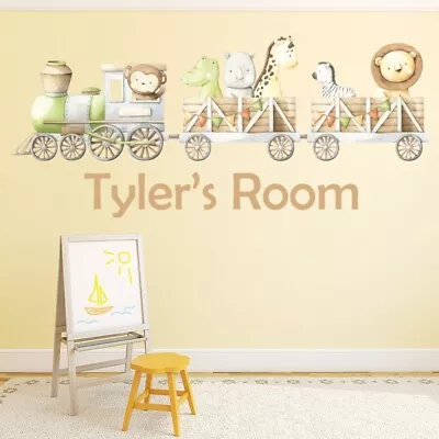 £7.98 • Buy Personalised Name Safari Train Childrens Nursery Wall Sticker WS-71242