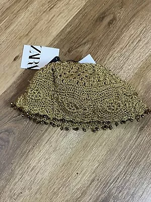 Zara Gold Crochet Beaded Hat New • £12