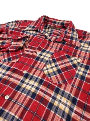 Vintage 70's Montgomery Ward Plaid Button Red Blue Flannel Shirt Small 1970 • $18