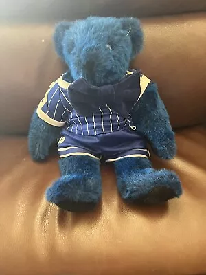 Vermont Teddy Bear Company Blue Jointed Stuffed Plush Bear With Bow • $4.95