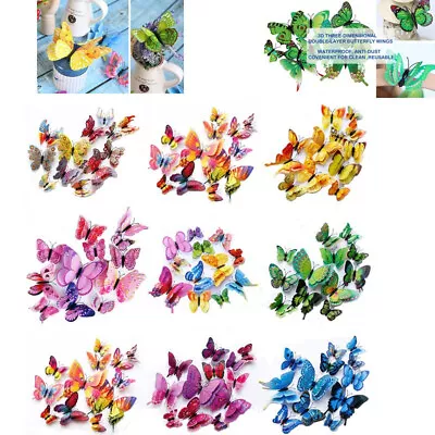 $6.99 • Buy 12-60PCS Double Layer 3D Magnet Butterfly DIY Wall Stickers Home Room Decal Gift