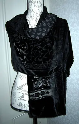 Vtg Atelier Versace Black Burnout Velvet Silk Blend Rectangle Scarf - Gorgeous! • $249.99