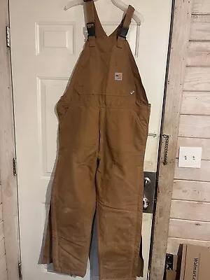 Carhartt Duck Zip Bib Men's Overalls Quilt 38 X 32 Inch - Brown Flame Resistant • $54