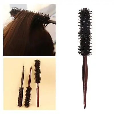 Natural Boar Bristle Hair Brush Hair Comb Small Roller Wooden Handle Rolling • £6.48