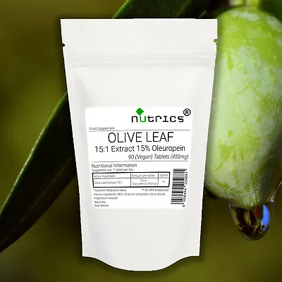 Nutrics® OLIVE LEAF EXTRACT 450mg 90 Vegan Tablets 3 Months Supply • £7.99