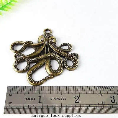 6pcs Retro Bronze Alloy Octopus Charm Nautical Pendant Jewellery Making 56*54mm • £5.12