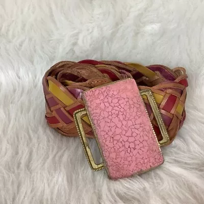 Motif 56 Pink Brown Red & Yellow Braided Hip Belt Pink Stone Buckle • $35