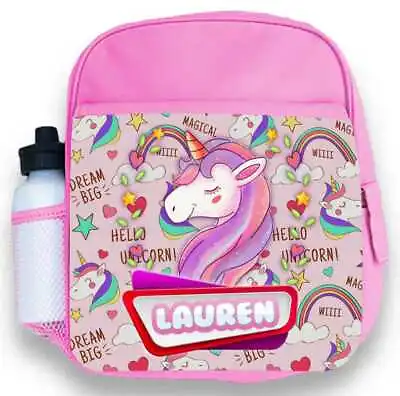 Personalised Kids Pink Backpack Any Name Unicorn  Girls Childrens School Bag 1 • £19.99