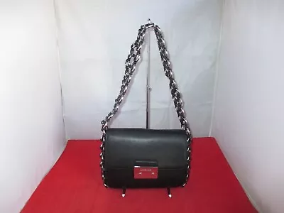 Michael Kors LG Leather Ring Chain Piper Flap Shoulder Bag Tote $498 Black #046 • $84.99