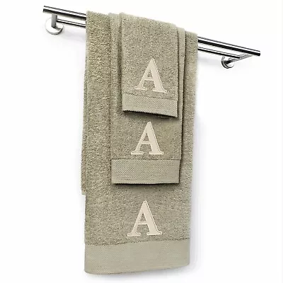 Kaufman-Monogram Taupe 3-Piece Bath Towel And Towel Washcloth Personalized  • $19.99