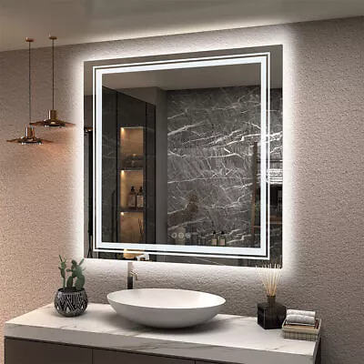 Dual Illuminated LED Bathroom Mirror Wall Square Anti Fog Memory Vanity Mirror  • $179.90