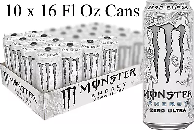Monster Energy Zero Ultra Sugar Free Energy Drink 16 Fl Oz (10 Pack) • $17.50