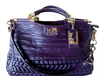 Coach Madison Pleated Gathered Leather Caroline 19848 Eggplant Bag Tote Satchel • $652