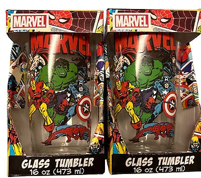 2 NEW! Marvel Avengers 16oz Pint Glass TumblersHulkThorIronmanCaptain America • $19.99