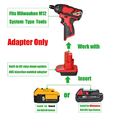 1 Adaptor Upgrade For Milwaukee M12 Tools To Milwaukee M18 Or DeWalt 20v Battery • $19.99