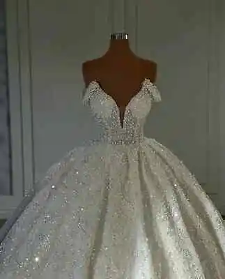 Dubai Sparkly Off The Shoulder Wedding Dresses Luxury Pearls Beaed Bridal Gowns • $289.99