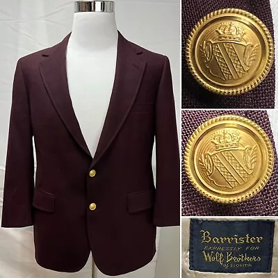 Men's Vintage Barrister Burgundy Wine Red Gold 2-Button 40S Blazer Jacket Coat • $89