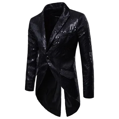 Mens Tuxedo Tail Jackets Coat Sequins Glitter Club Blazer Banquet Uniforms • £43.80
