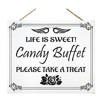 JennyGems Candy Buffet Wood Sign Wedding Decorations Party Decor (White) • £24.08