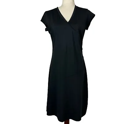 $21.25 • Buy Athleta Nectar Faux Wrap Black Dress Small Cap Sleeve Ruched Side Athleisure