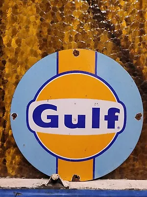 Vintage Gulf Porcelain Sign Lemans Service Station Gas Pump Plate Gasoline Oil • $189.95