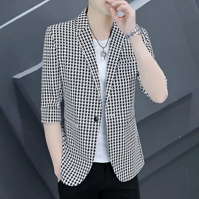 Summer Thin Mens Casual One Button Blazer Jackets Half Sleeve Korean Coats Size • $61.30