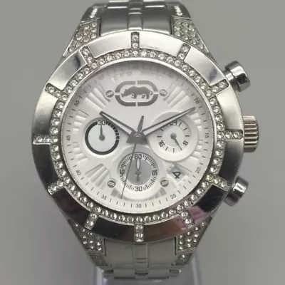 Marc Ecko UNLTD Chronograph Watch Unisex Silver Tone Date Bling New Battery 7.5  • $44.99