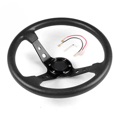 350mm 14inch Deep Dish 6 Bolt Racing Steering Wheel PU Leather Horn Button Black • $50.38