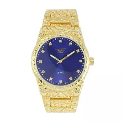 Techno Pave Hip Hop Nugget Pattern 14K Gold Platted Metal Band Watches 8364-108A • $19.95