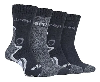 JEEP 4 Pairs Mens Anti Blister Thick Cushioned Luxury Boot Socks Charcoal/Grey • £11.11