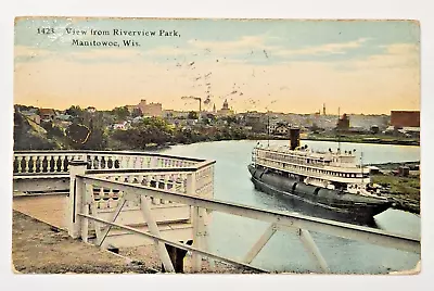 1914 Manitowoc Wi Postcard - Steamer S.S. Christopher Columbus- Riverview Park • $3.95
