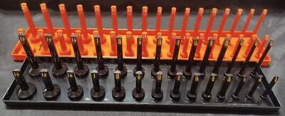 Hansen 2 Pc Socket Tray Metric SAE Tool Rack Holders 1/2  Black/Orange USA • $21.95