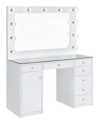 White Hollywood Lighted Vanity Makeup Glass Top Dressing Table Bedroom Furniture • $699