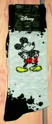 Mens Disney Mickey Mouse Gray Black Crew Socks (shoe Size 6.5-12) • $9.90