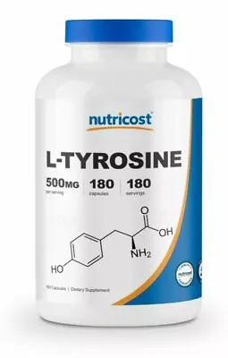 Nutricost L-Tyrosine 500mg -180 Capsules -Gluten Free & Non-GMO Exp 10-26 • $14.98