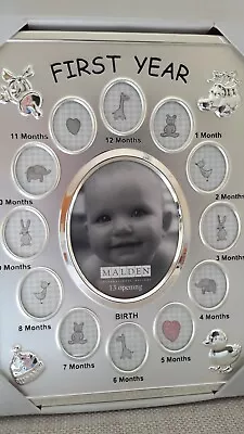 Baby’s First Year Photo Frame 12 Months Silver Tone Malden 9 3/4 X 7 1/2 Inc NEW • $21.83