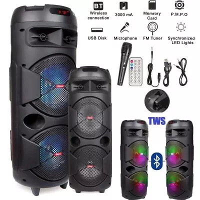 5000W Party Bluetooth Speaker Sub Woofer Heavy Bass Sound Speakers System & Mic • £66.99