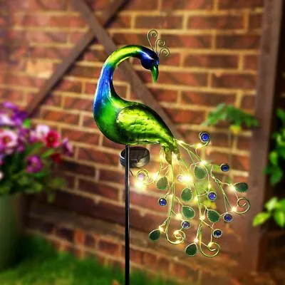 Metal Solar Peacock Garden Decor Sculpture Yard Lawn Patio Home Statue Stake Art • $40.15