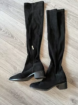 £12 • Buy Stradivarius Thigh High Stretch Black Boots Size 39 6