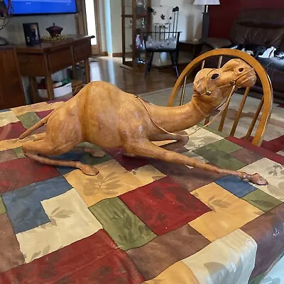$29.99 • Buy Vintage 24” Long Leather Wrapped Handmade Paper Mache Camel Figurine Kneeling