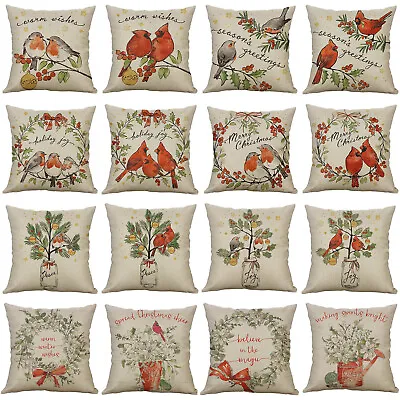 $3.99 • Buy Christmas Lovebirds Throw Pillow Covers Xmas Cardinal Art Deco Zip Cushion Cover