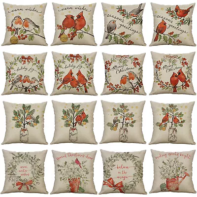 $3.99 • Buy Christmas Lovebirds Throw Pillow Covers Xmas Cardinal Art Deco Zip Cushion Cover