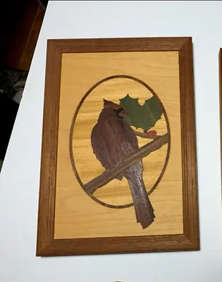 HUDSON RIVER INLAY By Nelson Cardinal Bird Wooden Marquetry Picture 9.5  X 6.5  • $23.99