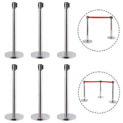 £93.99 • Buy 6 Retractable Belt Barrier Queue Posts Pole Crowd Control Stainless Steel New