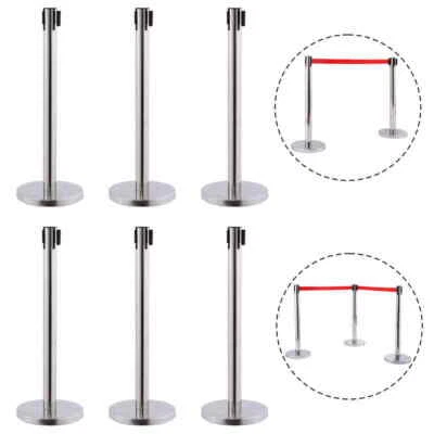 £93.99 • Buy 6 Retractable Belt Barrier Queue Posts Pole Crowd Control Stainless Steel New